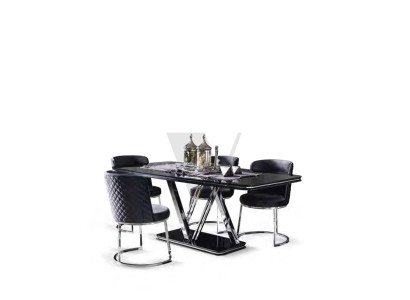 Table Dining room Suite Black Design Dining table 4x Chairs 5pcs.