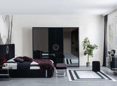 Modern Black Bedroom Bed Bed frame Furniture Stainless Steel Elements