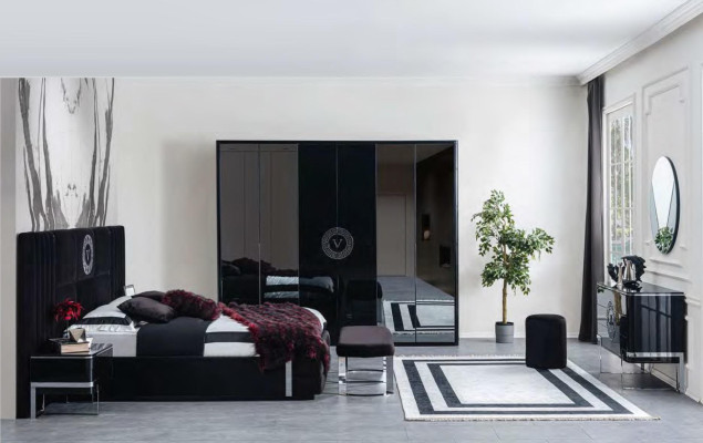 Black Luxury Chest of drawers Sideboard Stainless Steel Feet Bedroom Furniture new