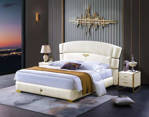 Bedroom Bed Bedside tables 3 pcs. Set Luxury Design Beds Wood Double bed
