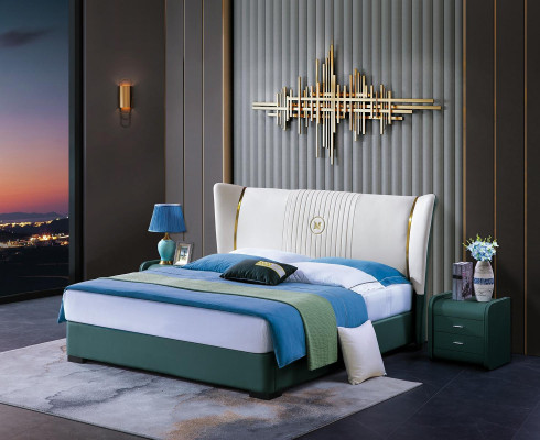 Bedroom Bed Bedside tables 3 pcs Set Design Luxury Beds Wood Double bed