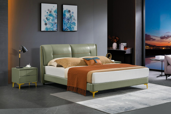 Bedroom Bed 3 Bedside tables pcs. Set Design Luxury Beds Wood Double bed