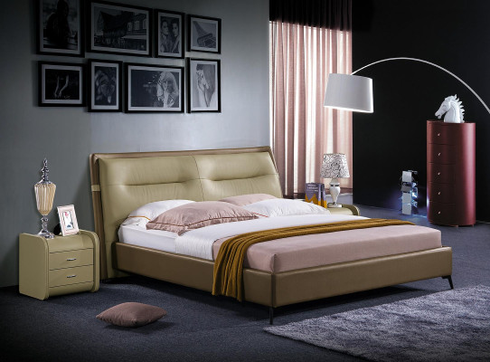 Leather bed Double bed Bedroom Velvet Beds Bed frame Bedside table 3-piece set