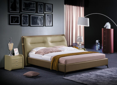 Leather bed Double bed Bedroom Velvet Beds Bed frame Bedside table 3-piece set