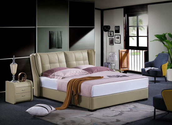Bedroom Complete Set Bed with Nightstands 3pcs. Hotel leather bed Beds new