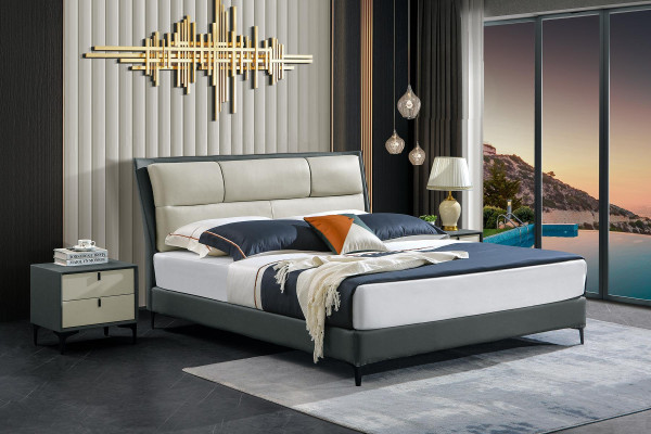 Bedroom Bed Bedside tables 3 pcs Set Luxury Design Beds Wood Double bed
