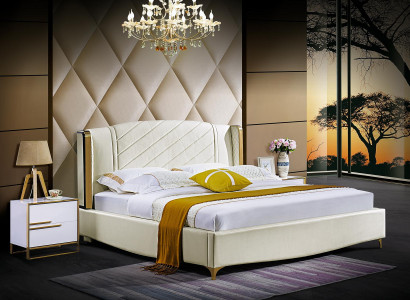 Designer Upholstery Double bed Beds Bed Bedroom Marriage bed Textile Leather new