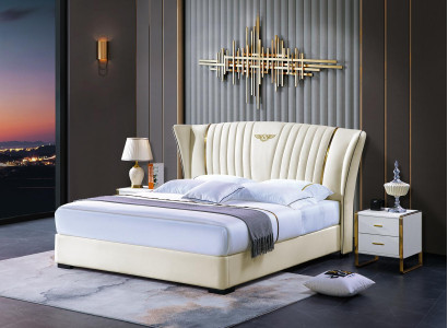 Wooden bed Bed Double bed Real wood Bedroom Hotel Beds 180x200cm Leather bed