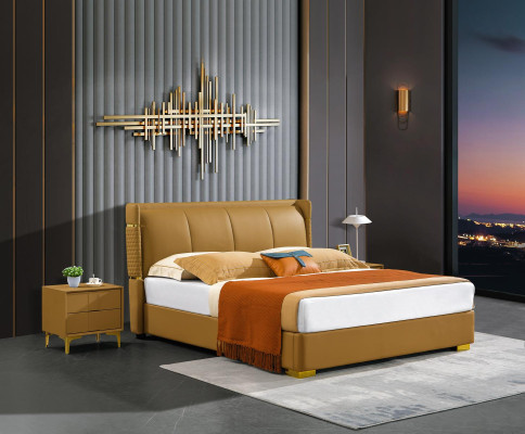 Double bed Orange Furniture Beds Bedroom Double Bed Beige Hotel