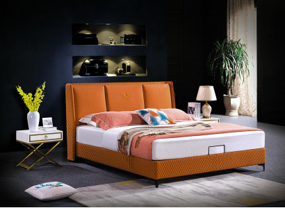 Bed Upholstery Orange Luxury Double Hotel Beds Leather Bedroom 180x200