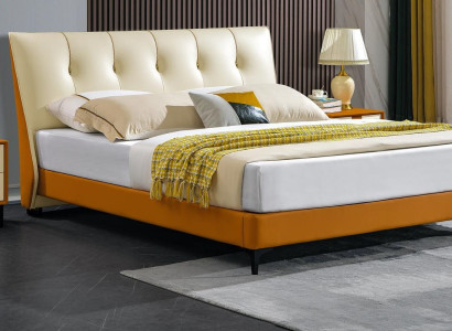 Designer Bed Orange Leather Hotel Imitation leather Beds Double Sleep Room
