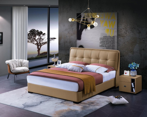 Classic s Bedroom Bed White Textile Beds Leather Upholstery Double 180x200cm