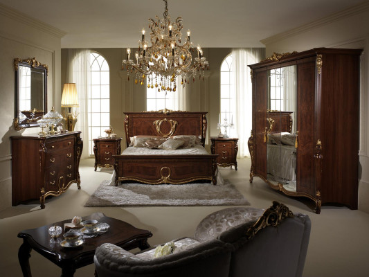 Bedroom Set 6 pcs. Design Luxury Furniture Bed Bedside table Chest of drawers Arredoclassic