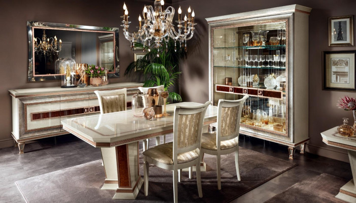 Dining table 4x Chairs Display case Chest of drawers 8pcs. Dining room Set Group Suite Table new