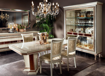 Dining table 4x Chairs Display case Chest of drawers 8pcs. Dining room Set Group Suite Table new