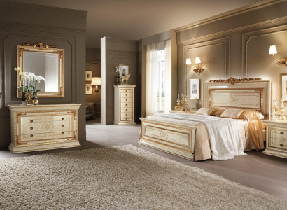 Furniture Bedroom Set Design Bed 2x Bedside table Chest of drawers Mirror 6pcs. Italy