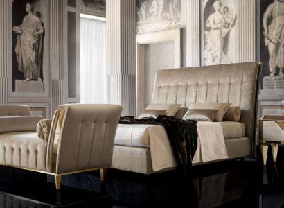 Bed 2x Bedside table Chaise lounge 4-piece Bedroom Set Furniture Modern Luxury Beds