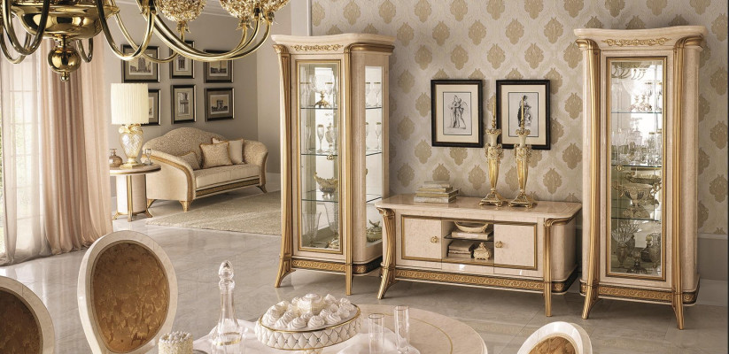 Living room furniture set Living room sideboard 2x display case 3 pieces. Wall unit arredoclassic