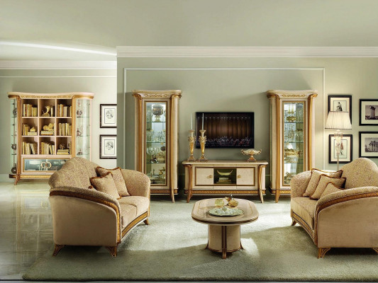 Living room sideboard 2x display case 3 pieces. Wall unit furniture arredoclassic set design