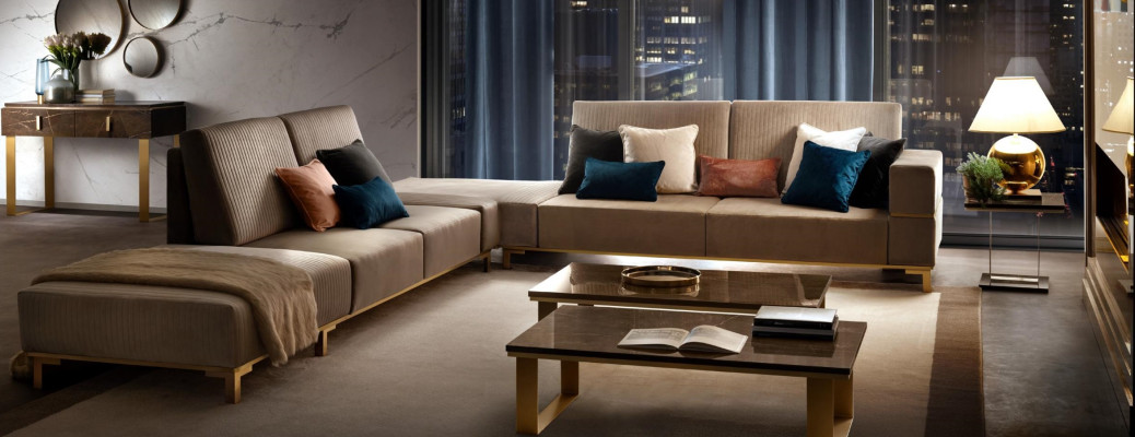 Luxury Furniture Corner sofa L-shape Couch Design Upholstery Textile Sofas Wood Suite