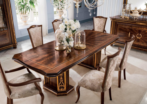 Furniture Table + 6x Chair Sets Dining room Suite Wood Complete Baroque