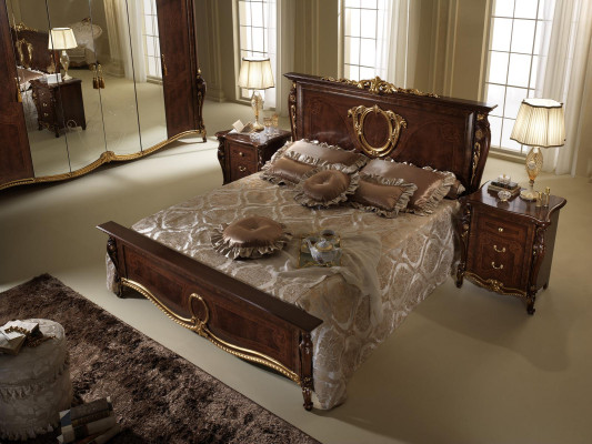 Double bed Bed Wood Design Beds Antique Style Baroque Rococo 2x Bedside tables new