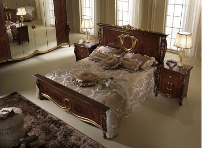 Double bed Bed Wood Design Beds Antique Style Baroque Rococo 2x Bedside tables new
