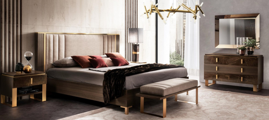 Design Bedroom 6 pcs. Complete Set Bed Bedside table Chest of drawers Arredoclassic