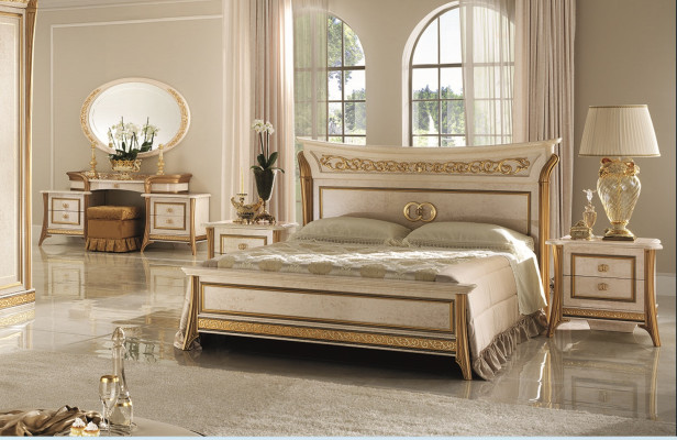 3pcs. Bedroom Set Bed 2x Bedside table Console Double Beds Hotel Upholstery