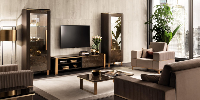 Wall unit TV Lowboard Elegant Display case Living room Design Classic 3-piece.