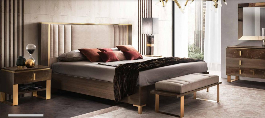 Modern Bedroom Set Bed Bedside table Stool 4 pieces. Suite Group