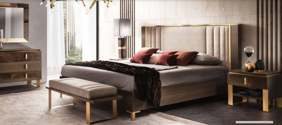 Modern Bedroom Set Bed Bedside table Stool 4 pieces. Suite Group