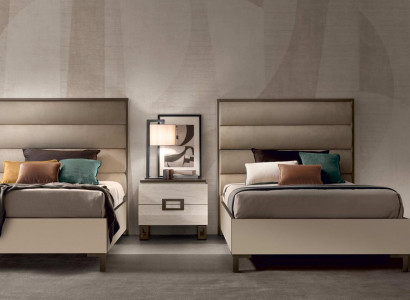 Hotel Furnishings 2x Beds + Bedside table Design Luxury Modern Furniture 3-piece. set