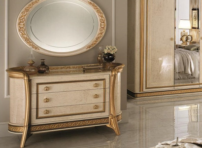 Mirror Chest of drawers Wardrobe Chests of drawers Bedroom Set Wood Classic r Style 2pcs.