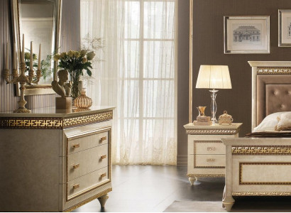 Mirror Chest of drawers Wardrobe Chests of drawers Bedroom Set Wood Classic r Style 2pcs.