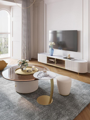 Coffee table Sideboard 2pcs Led Living room Illuminated Furniture Table