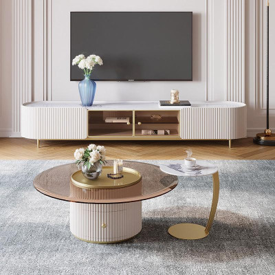Coffee table Sideboard 2pcs Led Living room Illuminated Furniture Table
