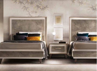 Italian Furniture Designer Bedroom Bedside tables Bed 3pcs. Suite beds