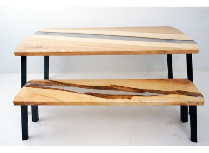Epoxy resin table stool 2 pieces. Set of Real Wood Waterfall River Tables Group new