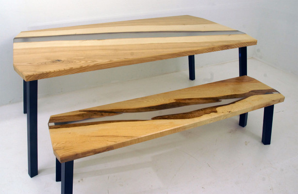 Epoxy resin table stool 2 pieces. Set of Real Wood Waterfall River Tables Group new