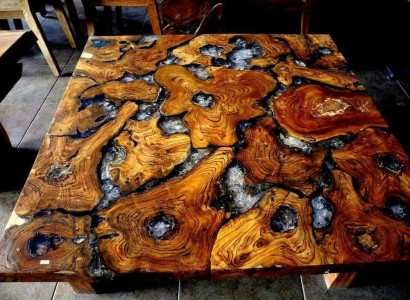 Epoxy resin Dining table real solid Wood Furniture waterfall epoxy Table 100x100