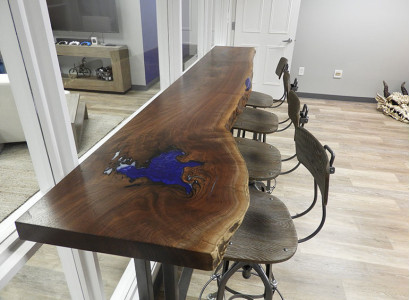 Epoxy counter bar table real wood solid furniture waterfall epoxy table 240x70