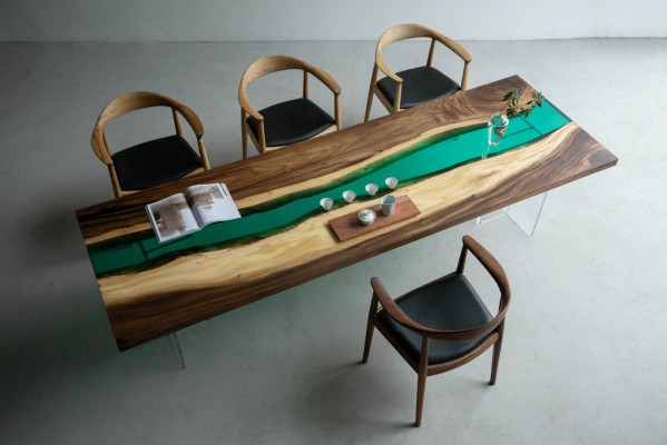 Epoxy resin Dining table River Table Real Wood Solid Tables 220x90