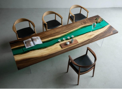 Epoxy resin Dining table River Table Real Wood Solid Tables 220x90