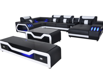 Leather Sofas Corner Suite Design Sofa Living landscape + Couch Table + TV cabinet G8046