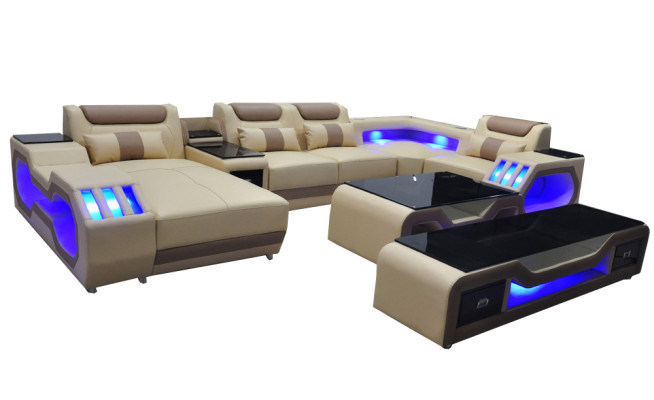 Leather Sofas Corner Suite Design Sofa Living landscape + Couch Table + TV cabinet G8046