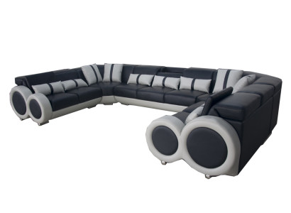 Design Living landscape Leather Sofa Couch Upholstery Corner suite Modern Seat Corner USB