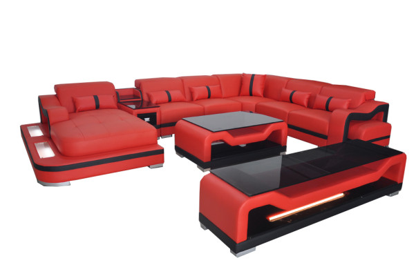 Leather Sofa Couch Corner sofa Corner suite Living landscape + TV cabinet + Coffee table + USB
