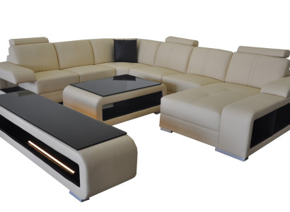 Leather sofa Living landscape Suite Design Modern Corner Sofa U-shape Table TV cabinet G8028