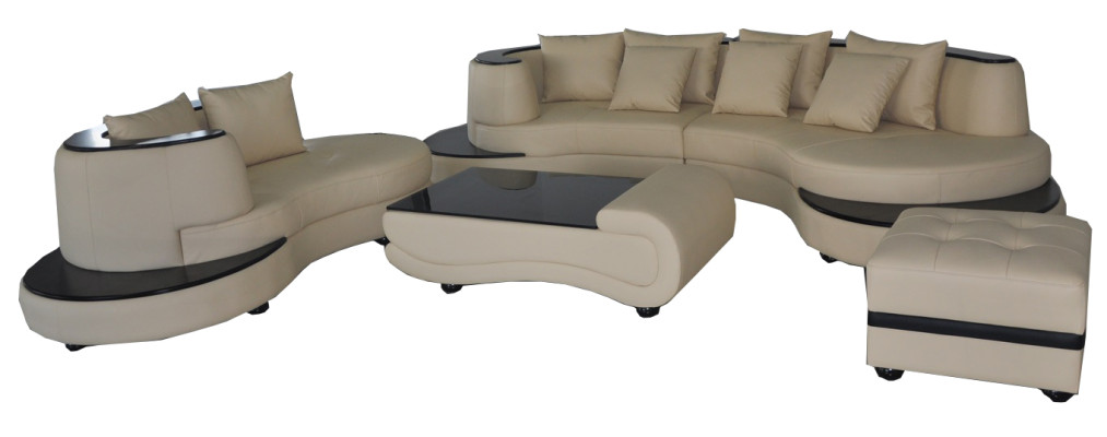 Luxury Living Corner Leather Suite Landscape Upholstery XXL Big Sofa U-shape + Chaise + Table